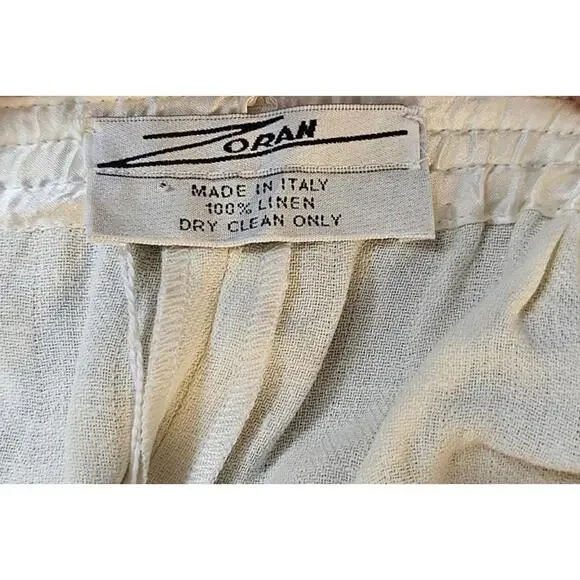 ZORAN Vintage Beige 100% Linen Chiffon Elastic Waist Wide-Leg Pants One Size NWT